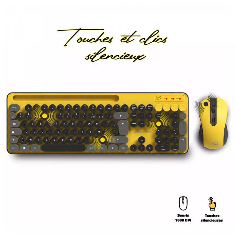 ADVANCE PEPS PACK CLAVIER SOURIS SANS FIL  JAUNE 