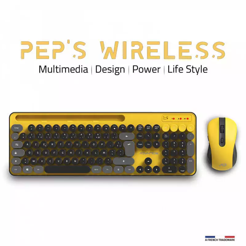 ADVANCE PEPS PACK CLAVIER SOURIS SANS FIL  JAUNE 