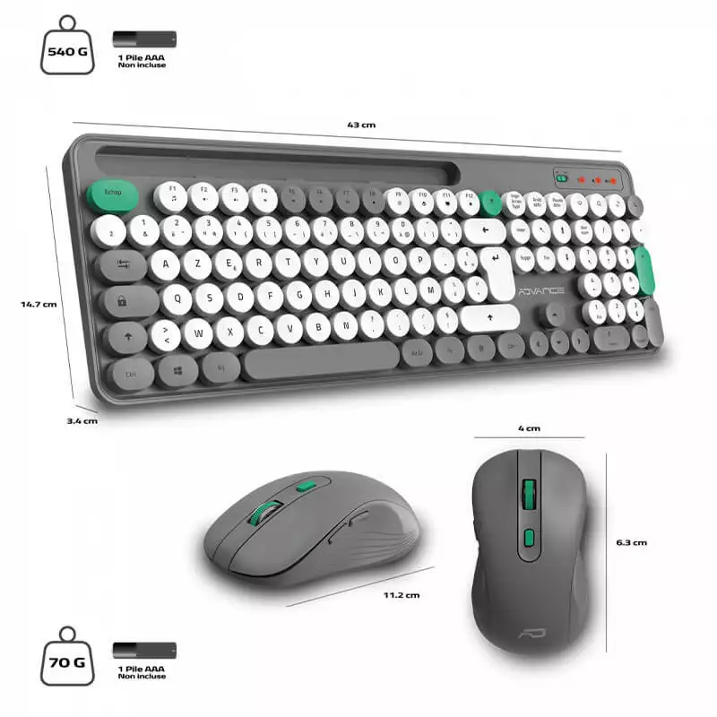 ADVANCE PEPS PACK CLAVIER SOURIS SANS FIL GRIS 