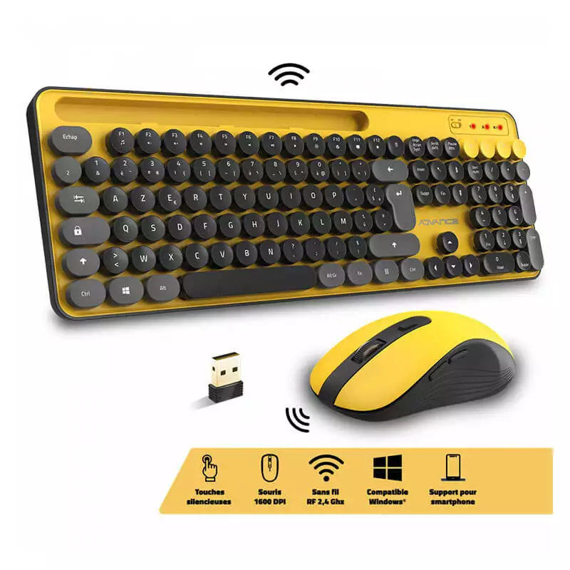 ADVANCE PEPS PACK CLAVIER SOURIS SANS FIL  JAUNE 